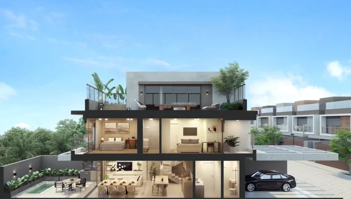 Corte lateral da casa de 223 m²