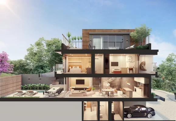 Corte lateral da casa de 277 m²