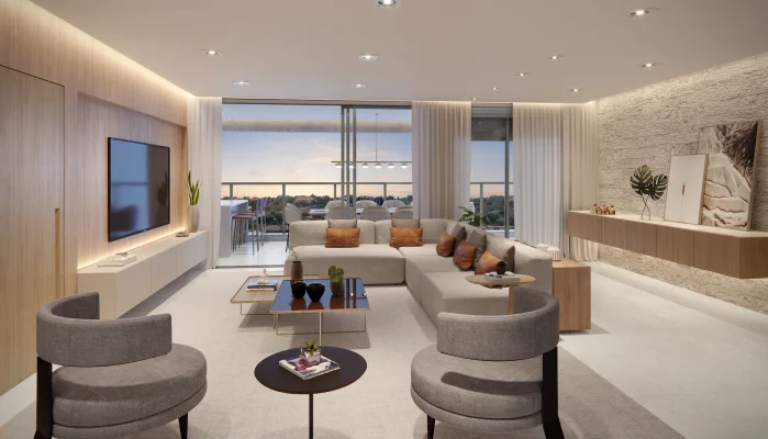 Living decorado do apto 167 m²