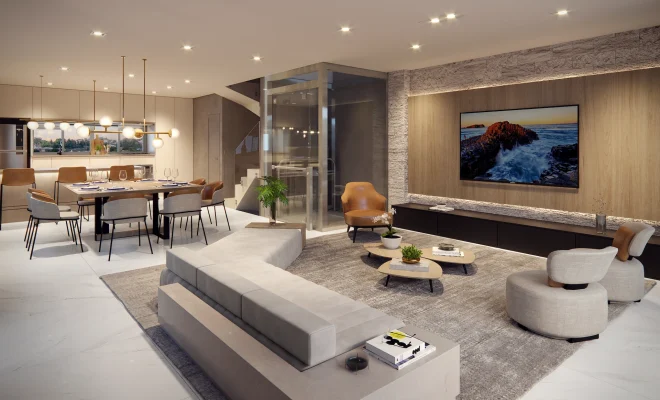 Living decorado da casa de 277 m²