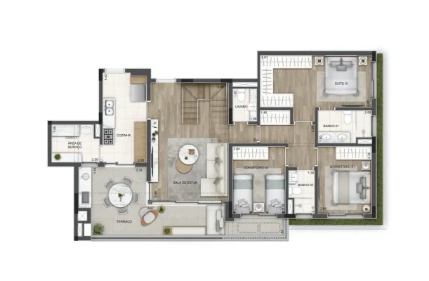 Duplex 213 m² piso inferior