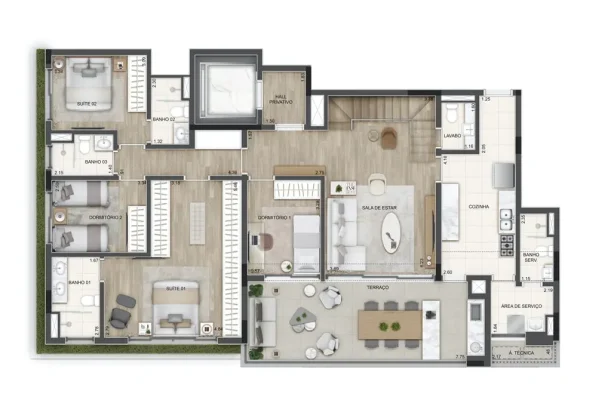 Duplex 279 m² piso inferior