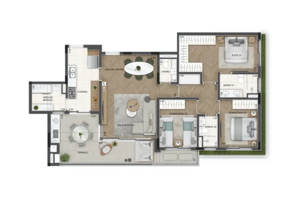 Tipo 125 m² 3 dorms