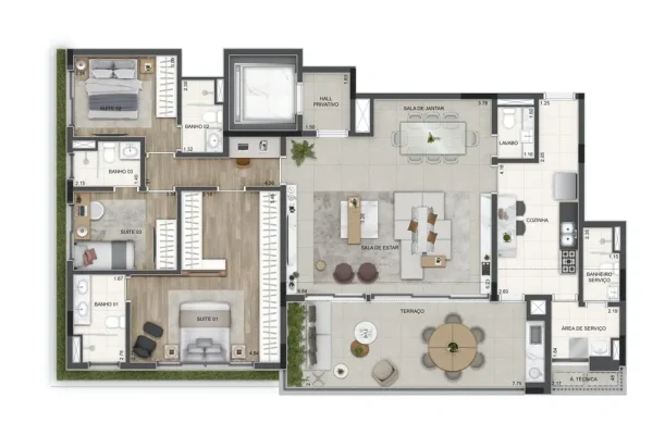 Tipo 167 m² 3 suítes